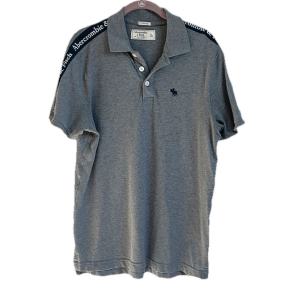 Abercrombie & Fitch Men’s Short Sleeve Polo Top Shirt Gray Blue Logo Large AF
